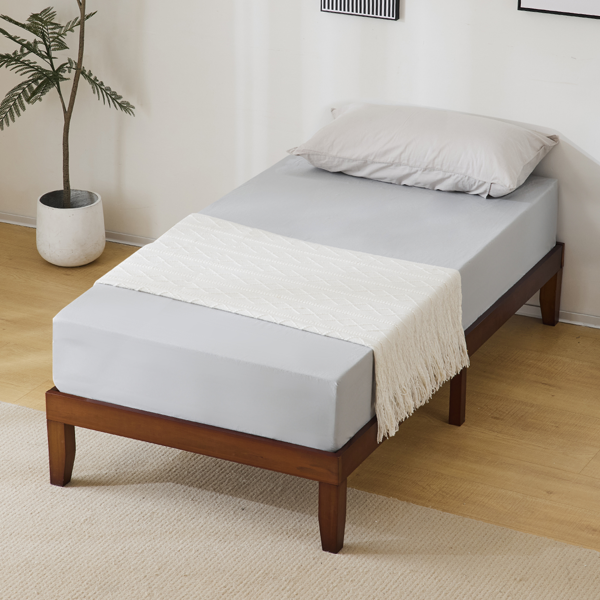 Twin Basic Bed Frame Pine Wood Painted Surface Bed Single Bed 74.41*37.99*12in Coffee
