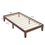 Twin Basic Bed Frame Pine Wood Painted Surface Bed Single Bed 74.41*37.99*12in Coffee - Image 4