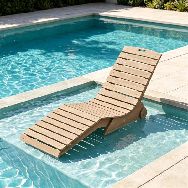 HDPE In-Pool Lounge Chair with Rear Rolling Wheels, 450 LBS Capacity S-Curve Ergonomic Pool Chaise for 5.5"-8.5" Water Depth 304 Stainless Steel Hardware Weather Resistant Sun Shelf Pool Float Seat - Brown