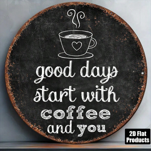 CIFbuy 1pc 8x8in Vintage 2D Flat Round Sign, "A Good Day Starts With" Decorative Plaque, English Quote Wall Art for Cafe Kitchen Restau TikTok, Temu Self-pickup Logistics