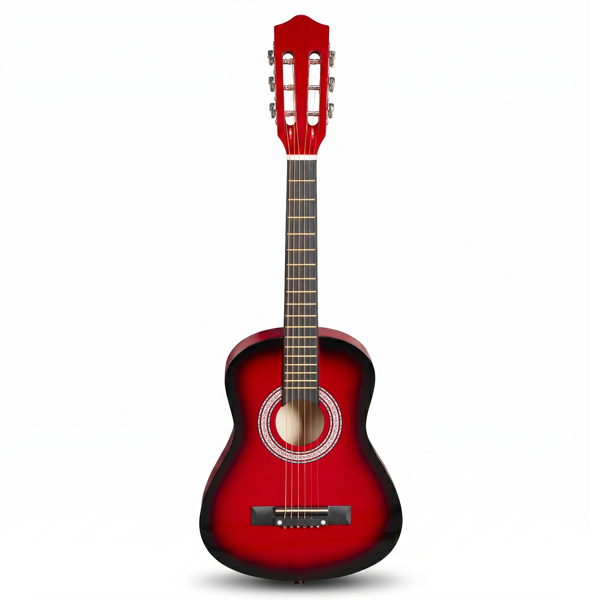 Turn red 30-inch Round Acoustic Guitar with Picks, Strings, Capo, Case, Tuner, and Strap