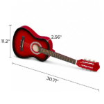 Turn red 30-inch Round Acoustic Guitar with Picks, Strings, Capo, Case, Tuner, and Strap - Image 3