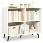 4 Cube Open Storage Bookshelf with 5 Heavy-Duty Metal Elevated Legs, Anti-Tip Wall Anchors Enclosed Back Panel Freestanding Display Cube Organizer for Living Room Home Office - White - Image 4