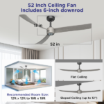 52 Inch Ceiling Fans with Lights Led Remote Control Low Profile Flush Mount for Living Room Bedroom Outdoor Patio,DC Motor,Reversible,Dimmable,Buzzer ON/Off, 3D-I3[Unable ship on weekends, TK/TEMU only for pickup, only TX10643 warehouse supports GOFO] - Image 4