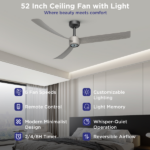 52 Inch Ceiling Fans with Lights Led Remote Control Low Profile Flush Mount for Living Room Bedroom Outdoor Patio,DC Motor,Reversible,Dimmable,Buzzer ON/Off, 3D-I3[Unable ship on weekends, TK/TEMU only for pickup, only TX10643 warehouse supports GOFO] - Image 5