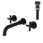 Wall Mounted Dual Handle Bathroom Sink Faucet with Pop-Up Drain (No Overflow) - Image 2