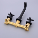 Wall Mounted Dual Handle Bathroom Sink Faucet with Pop-Up Drain (No Overflow) - Image 6