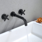 Wall Mounted Dual Handle Bathroom Sink Faucet with Pop-Up Drain (No Overflow) - Image 7