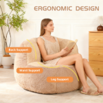 Oversized Bean Bag Chairs,Multicolor Faux Fur Couch Filled with Shredded Sponge,Large Lounger Sofa For Living Room,No Assembly Required ,Brown+Camel - Image 3