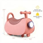 Toddler Smooth Gliding Scoot Car with T-Shaped Handlebar & Comfort Seat, 2 Universal + 2 Directional Wheels Indoor Outdoor Ride-On Toy Gift - Pink - Image 3