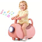 Toddler Smooth Gliding Scoot Car with T-Shaped Handlebar & Comfort Seat, 2 Universal + 2 Directional Wheels Indoor Outdoor Ride-On Toy Gift - Pink - Image 4