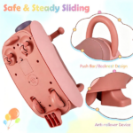 Toddler Smooth Gliding Scoot Car with T-Shaped Handlebar & Comfort Seat, 2 Universal + 2 Directional Wheels Indoor Outdoor Ride-On Toy Gift - Pink - Image 7