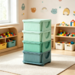 Green 4 Tier Kids Storage Cabinet – 4 Drawers Toy Organizer, for Bedroom, Nursery, Living Room, Universal for Boys Girls - Image 7