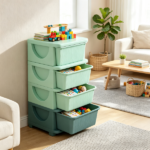 Green 4 Tier Kids Storage Cabinet – 4 Drawers Toy Organizer, for Bedroom, Nursery, Living Room, Universal for Boys Girls - Image 8