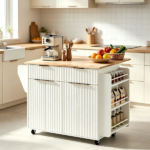 (Do Not Sale on Amazon) 4-Door 2-Drawer Grille Food Cart Champagne Gold Thermoformed Door Panels Bakelite Handles Bakelite Countertop MDF Cabinets and Serving Sideboard 43.07*29.17*32.68in White