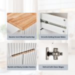 (Do Not Sale on Amazon) 4-Door 2-Drawer Grille Food Cart Champagne Gold Thermoformed Door Panels Bakelite Handles Bakelite Countertop MDF Cabinets and Serving Sideboard 43.07*29.17*32.68in White - Image 7