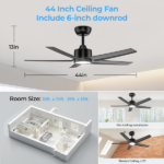 44 inch Ceiling Fans with Lights, Large Air Volume Ceiling Fans with Reversible Quiet DC Motor and Remote, 5D-W5[Unable ship on weekends, TK/TEMU only for pickup, only TX10643 warehouse supports GOFO] - Image 6