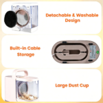 9 in 1 Pet Grooming Vacuum Kit with Hair Dryer, 600W 17kPa Suction 3 Adjustable Suction Modes 40-65°C Temperature Control Low Noise Dog Cat Hair Trimmer Deshedding Brush with 1.3L Washable HEPA Dust Cup White - Image 4