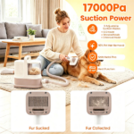 9 in 1 Pet Grooming Vacuum Kit with Hair Dryer, 600W 17kPa Suction 3 Adjustable Suction Modes 40-65°C Temperature Control Low Noise Dog Cat Hair Trimmer Deshedding Brush with 1.3L Washable HEPA Dust Cup White - Image 7
