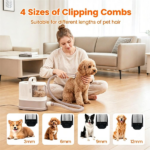 9 in 1 Pet Grooming Vacuum Kit with Hair Dryer, 600W 17kPa Suction 3 Adjustable Suction Modes 40-65°C Temperature Control Low Noise Dog Cat Hair Trimmer Deshedding Brush with 1.3L Washable HEPA Dust Cup White - Image 8