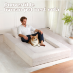 Compression Human Dog Sofa Bed for Adult & Pets,Modern Floor Couch With Pillow for Living Room Bedroom,Corduroy Fabric,No Assembly Required, Beige - Image 8
