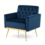 Blue Modern Tufted Velvet Accent Chair, Ergonomic Wide Seat Single Sofa Chair with Padded Armrests, High-Density Foam Upholstered Lounge Chair, 350LBS Heavy Duty Metal Legs Non-Slip Foot Pads Easy Assembly for Living Room Bedroom Office - Image 3