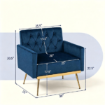 Blue Modern Tufted Velvet Accent Chair, Ergonomic Wide Seat Single Sofa Chair with Padded Armrests, High-Density Foam Upholstered Lounge Chair, 350LBS Heavy Duty Metal Legs Non-Slip Foot Pads Easy Assembly for Living Room Bedroom Office - Image 4