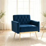 Blue Modern Tufted Velvet Accent Chair, Ergonomic Wide Seat Single Sofa Chair with Padded Armrests, High-Density Foam Upholstered Lounge Chair, 350LBS Heavy Duty Metal Legs Non-Slip Foot Pads Easy Assembly for Living Room Bedroom Office - Image 5