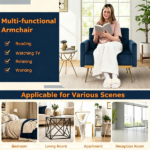 Blue Modern Tufted Velvet Accent Chair, Ergonomic Wide Seat Single Sofa Chair with Padded Armrests, High-Density Foam Upholstered Lounge Chair, 350LBS Heavy Duty Metal Legs Non-Slip Foot Pads Easy Assembly for Living Room Bedroom Office - Image 6