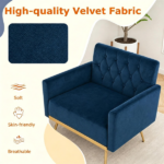Blue Modern Tufted Velvet Accent Chair, Ergonomic Wide Seat Single Sofa Chair with Padded Armrests, High-Density Foam Upholstered Lounge Chair, 350LBS Heavy Duty Metal Legs Non-Slip Foot Pads Easy Assembly for Living Room Bedroom Office - Image 7