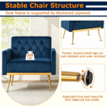 Blue Modern Tufted Velvet Accent Chair, Ergonomic Wide Seat Single Sofa Chair with Padded Armrests, High-Density Foam Upholstered Lounge Chair, 350LBS Heavy Duty Metal Legs Non-Slip Foot Pads Easy Assembly for Living Room Bedroom Office - Image 8