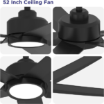 52 inch Ceiling Fans with Lights, Large Air Volume Ceiling Fans with Reversible Quiet DC Motor and Remote, 5D-W5, 5X-W5[Unable ship on weekends, TK/TEMU only for pickup, only TX10643 warehouse supports GOFO] - Image 3
