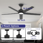 52 inch Ceiling Fans with Lights, Large Air Volume Ceiling Fans with Reversible Quiet DC Motor and Remote, 5D-W5, 5X-W5[Unable ship on weekends, TK/TEMU only for pickup, only TX10643 warehouse supports GOFO] - Image 4