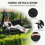 Outdoor Swing Cushions 63 Inch, Waterproof 4" Thick Porch Swing Cushion Replacement with Backrest and Ties, Comfortable 2-3 Seat Pation Swing Pad for Backyard, Garden, Lawn, Outdoor Furniture black - Image 6