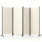 4 Panel Folding Rolling Room Divider with Lockable Universal Wheels, Non-See-Through Polyester Privacy Screen Adjustable Configurations Metal Frame Freestanding Partition for Bedroom Office Studio White - Image 2