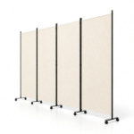 4 Panel Folding Rolling Room Divider with Lockable Universal Wheels, Non-See-Through Polyester Privacy Screen Adjustable Configurations Metal Frame Freestanding Partition for Bedroom Office Studio White - Image 3
