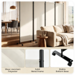 4 Panel Folding Rolling Room Divider with Lockable Universal Wheels, Non-See-Through Polyester Privacy Screen Adjustable Configurations Metal Frame Freestanding Partition for Bedroom Office Studio White - Image 5