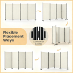 4 Panel Folding Rolling Room Divider with Lockable Universal Wheels, Non-See-Through Polyester Privacy Screen Adjustable Configurations Metal Frame Freestanding Partition for Bedroom Office Studio White - Image 7