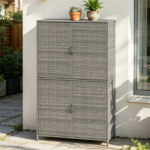 Outdoor PE Rattan Storage Cabinet with Adjustable Shelves, Anti-Tip Garden Tool Storage Shed for Patio Backyard Poolside-Gray - Image 6