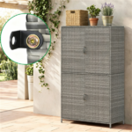 Outdoor PE Rattan Storage Cabinet with Adjustable Shelves, Anti-Tip Garden Tool Storage Shed for Patio Backyard Poolside-Gray - Image 7