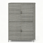 Outdoor PE Rattan Storage Cabinet with Adjustable Shelves, Anti-Tip Garden Tool Storage Shed for Patio Backyard Poolside-Gray - Image 8