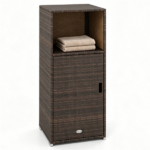 Brown Wicker Garden Storage Cabinet, Dual Open & Closed Design Outdoor Tool Cushion Storage Cabinet for Backyard Porch Poolside - Image 2