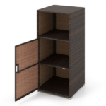 Brown Wicker Garden Storage Cabinet, Dual Open & Closed Design Outdoor Tool Cushion Storage Cabinet for Backyard Porch Poolside - Image 4