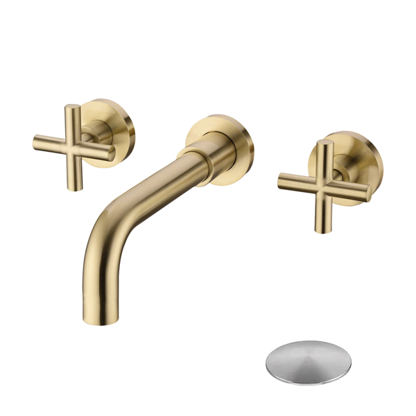 Wall Mounted Bathroom Sink Faucet with Pop-Up Drain (No Overflow)