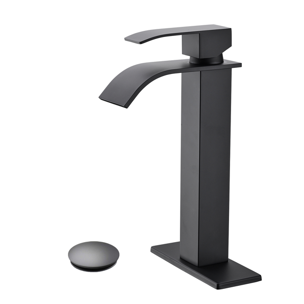 63827174_1 Waterfall Spout Bathroom Sink Single Handle Faucet with Pop-Up Drain (No Overflow) - Image 1