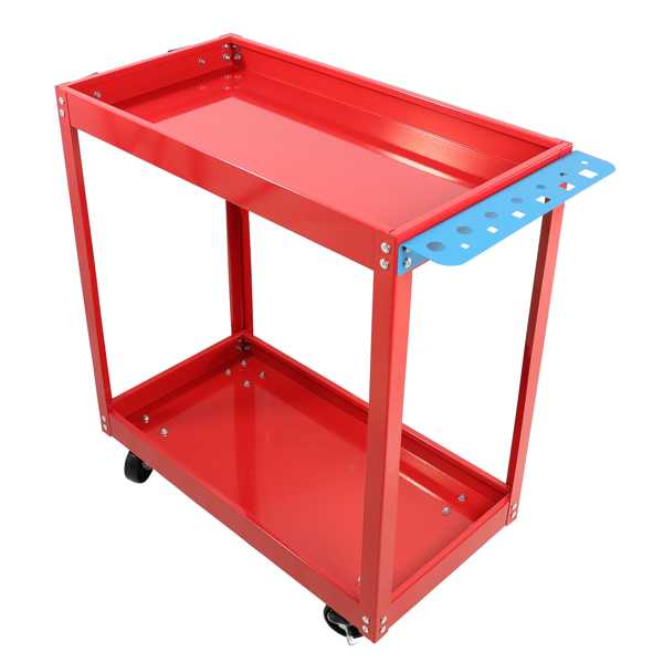 Tool Cart on Wheels, Heavy Duty Steel Utility Cart w/Lockable Wheels, 400 LBS Capacity Industrial Service Cart for Garage, Warehouse, Workshop (Two-layer Bright Red)