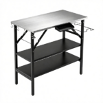 Foldable Outdoor Grill Prep Table with Stainless Steel Tabletop, Galvanized Steel Frame Multi Detachable Storage Shelves Spice Rack Paper Towel Holder Trash Bag Hook Portable Camping BBQ Station Black Silver - Image 3