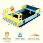 Fire Truck Themed Wooden Sandbox for 2 Kids, Fir Wood Play Sand Table with PP Liner & Bench, Outdoor Sensory Play Toy for Toddlers 18+ Months - Image 4