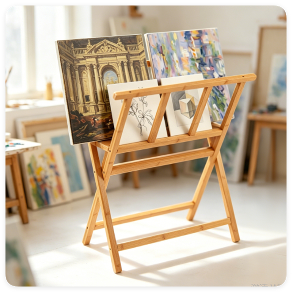 65708283_1 Natural Bamboo Art Storage Rack, Heavy-Duty Canvas Print Display Stand Holds Artwork Up to 34"x19", 22LBS Capacity Art Organizer for Studio Gallery Classroom - Image 1