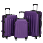 3-in-1 Luggage Set with Handle and Swivel Wheels 4-Corner ABS Trolley Case Aluminum Alloy Trolley Suitcase 20in 24in 28in Dark Purple - Image 3